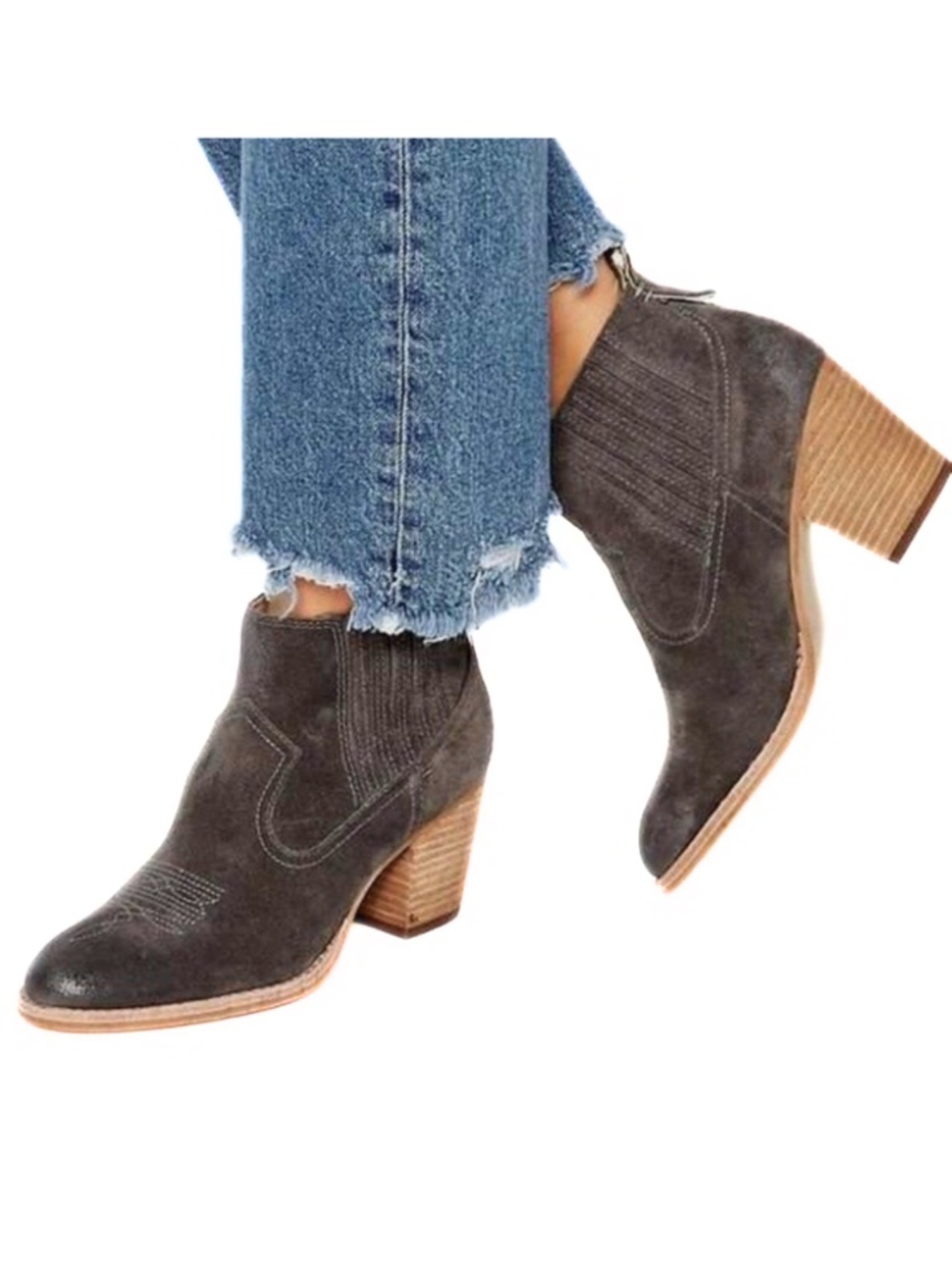 Dolce Vita Jones Suede Western Ankle Booties Block Heel Grey Size 8 - Picture 2 of 12